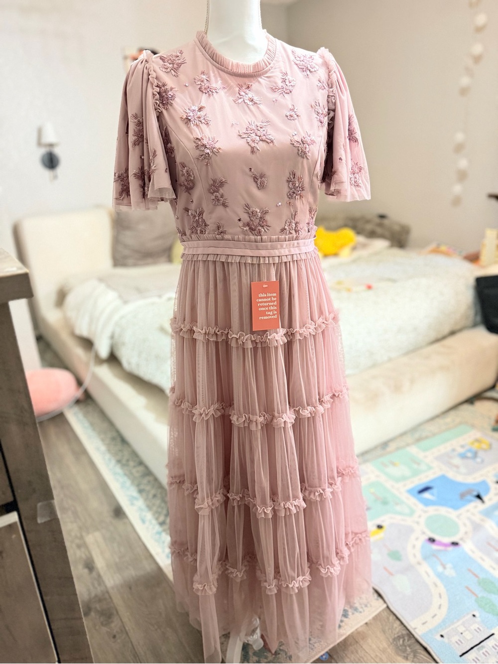 Ivy City Co Blush Tiered Lace Maxi Dress